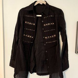 Feline Women's Black Button-Down Blouse